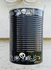 Hand painted recycled tin can