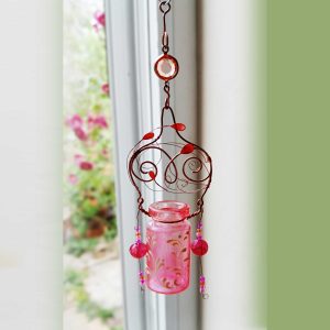 Quirky hanging tiny glass jar painted with copper wire and beads