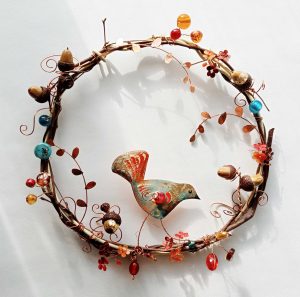 copper wire bird hedgerow glass beads